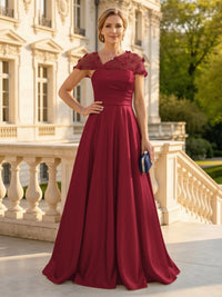 A Line Satin Strapless Long Mother of the Bride Dresses with 3D Flower