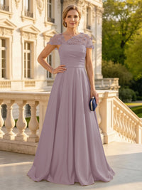 A Line Satin Strapless Long Mother of the Bride Dresses with 3D Flower