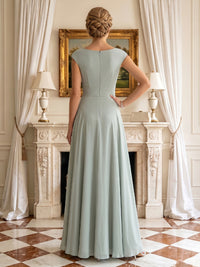 Chiffon Round Neck Off Shoulder A Line Long Mother of the Bride Dresses