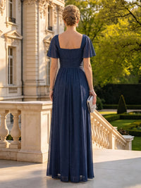 A Line Chiffon Square Neck Long Mother of the Bride Dresses with Slit