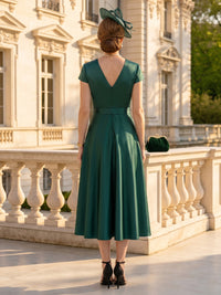 Satin A Line V Neck Short Sleeves Tea Mother of the Bride Dresses