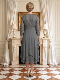Lace Appliques 3/4 Sleeves V Neck Tea Mother of the Bride Dresses with Cape