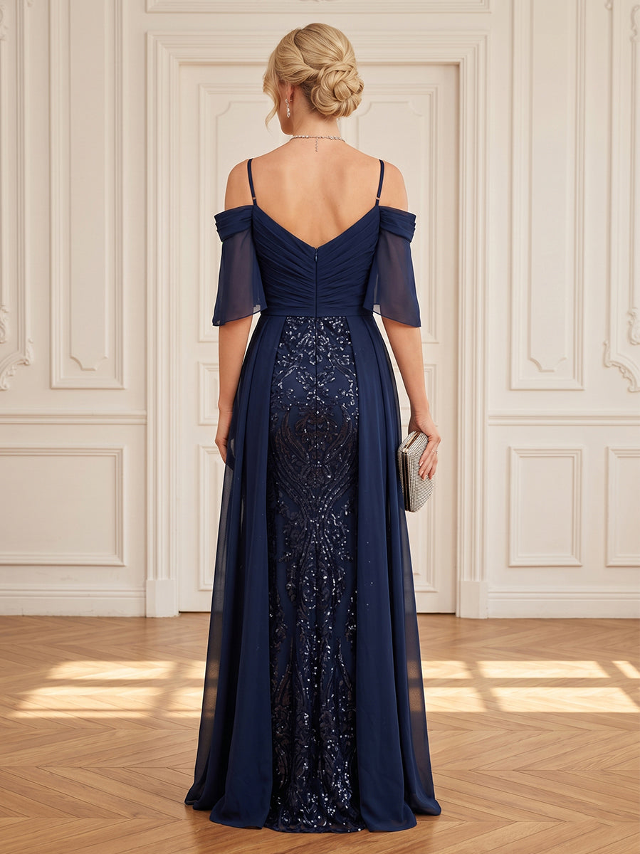 Lace Appliques A Line V Neck Off Shoulder Long Mother of the Bride Dresses with Train