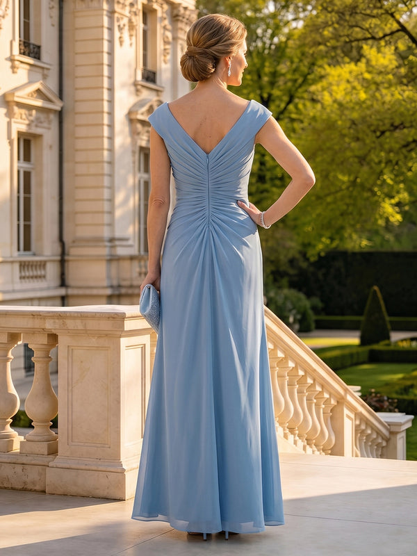 Chiffon Sleeveless V Neck Long Mother of the Bride Dresses with Ruffles