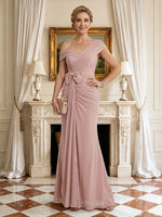 A Line Chiffon One Shoulder Long Mother of the Bride Dresses with Ruched