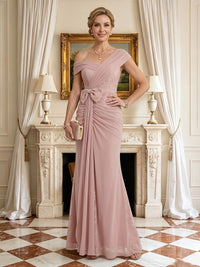 A Line Chiffon One Shoulder Long Mother of the Bride Dresses with Ruched