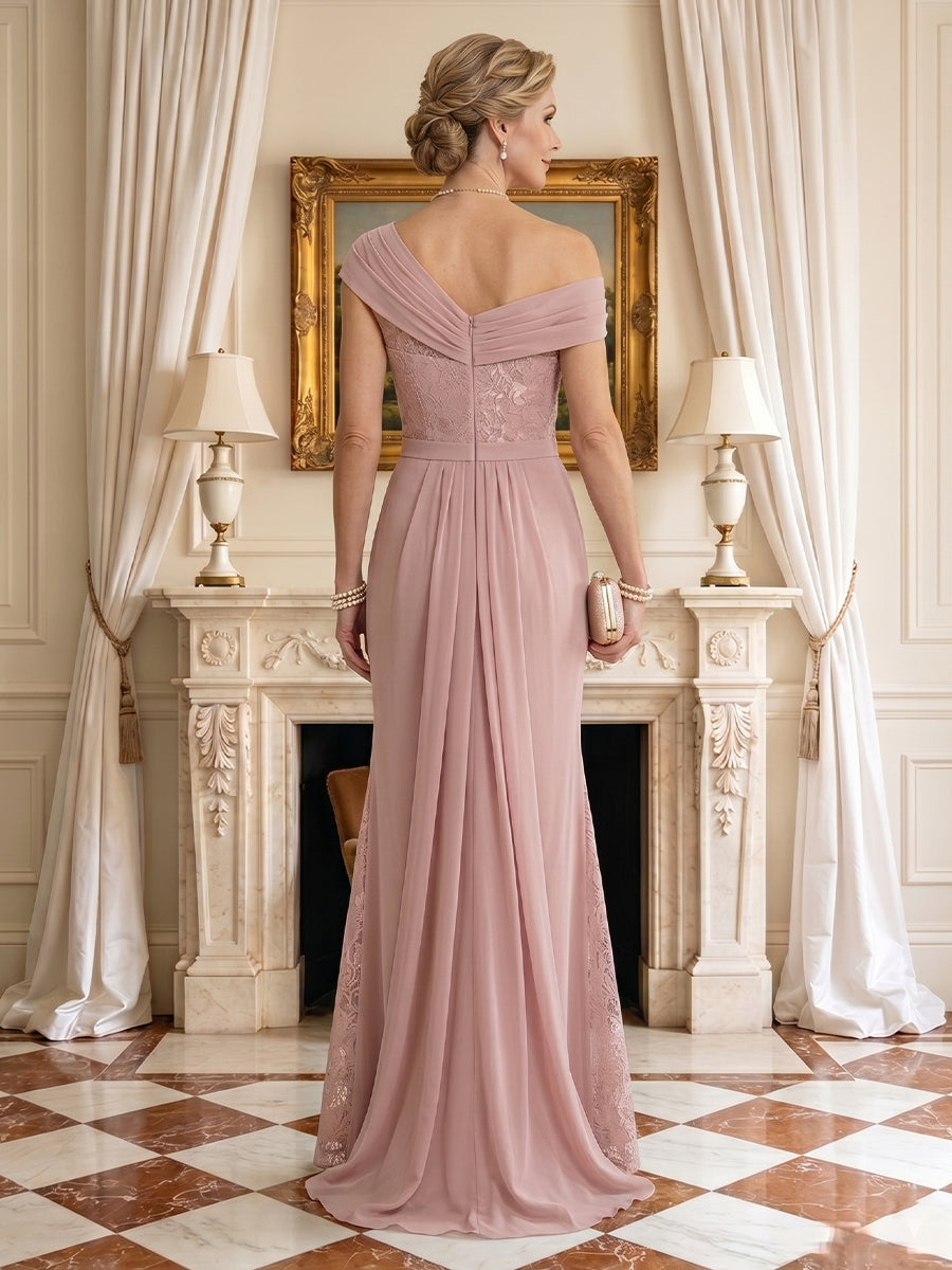 A Line Chiffon One Shoulder Long Mother of the Bride Dresses with Ruched