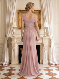 A Line Chiffon One Shoulder Long Mother of the Bride Dresses with Ruched