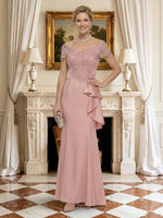 Lace Appliques Off Shoulder Strapless Long Mother of the Bride Dresses with Ruffles