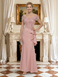Lace Appliques Off Shoulder Strapless Long Mother of the Bride Dresses with Ruffles