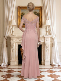 Lace Appliques Off Shoulder Strapless Long Mother of the Bride Dresses with Ruffles