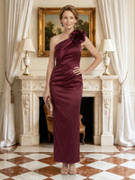 Satin Mermaid One Shoulder Tea Mother of the Bride Dresses