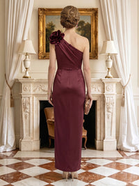 Satin Mermaid One Shoulder Tea Mother of the Bride Dresses