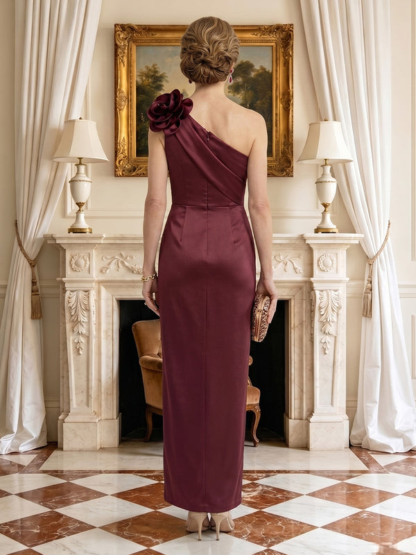 Satin Mermaid One Shoulder Tea Mother of the Bride Dresses