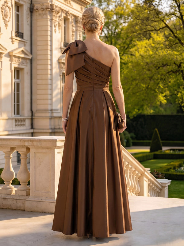 Satin One Shoulder Long Mother of the Bride Dresses with Flower