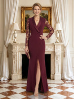 Satin V Neck Long Sleeves Mermaid Mother of the Bride Dresses