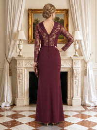 Satin V Neck Long Sleeves Mermaid Mother of the Bride Dresses