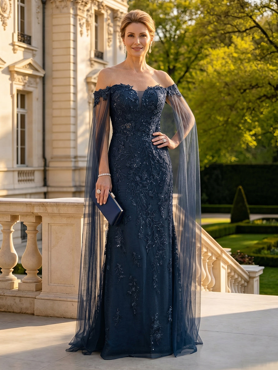 Lace Appliques Off Shoulder Strapless Mermaid Long Mother of the Bride Dresses
