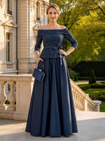 Satin A Line Off Shoulder Strapless Long Mother of the Bride Dresses