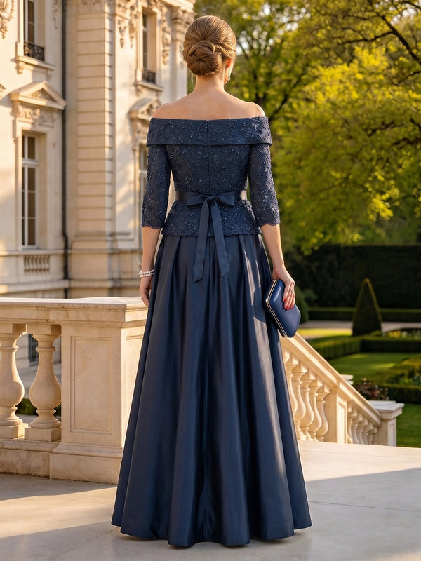 Satin A Line Off Shoulder Strapless Long Mother of the Bride Dresses