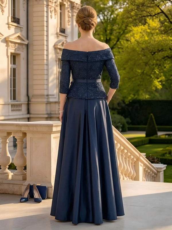 Satin A Line Off Shoulder Strapless Long Mother of the Bride Dresses