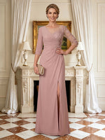 Chiffon V Neck Long Sleeves Mother of the Bride Dresses