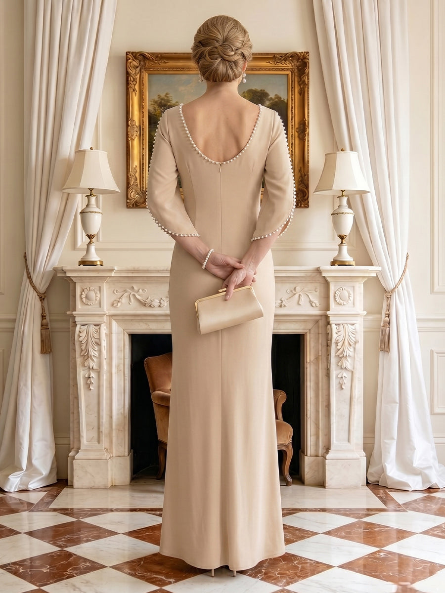 Mermaid Satin Round Neck Long Mother of the Bride Dresses