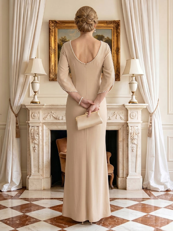 Mermaid Satin Round Neck Long Mother of the Bride Dresses
