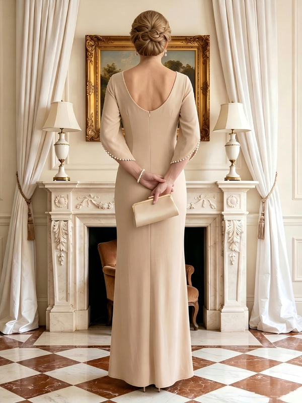 Mermaid Satin Round Neck Long Mother of the Bride Dresses