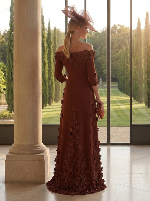 Satin Mermaid Long Sleeves Long Mother of the Bride Dresses with 3D Flowers