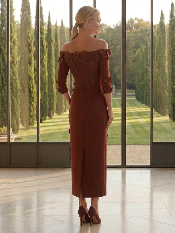 Satin Mermaid Long Sleeves Long Mother of the Bride Dresses with Flowers