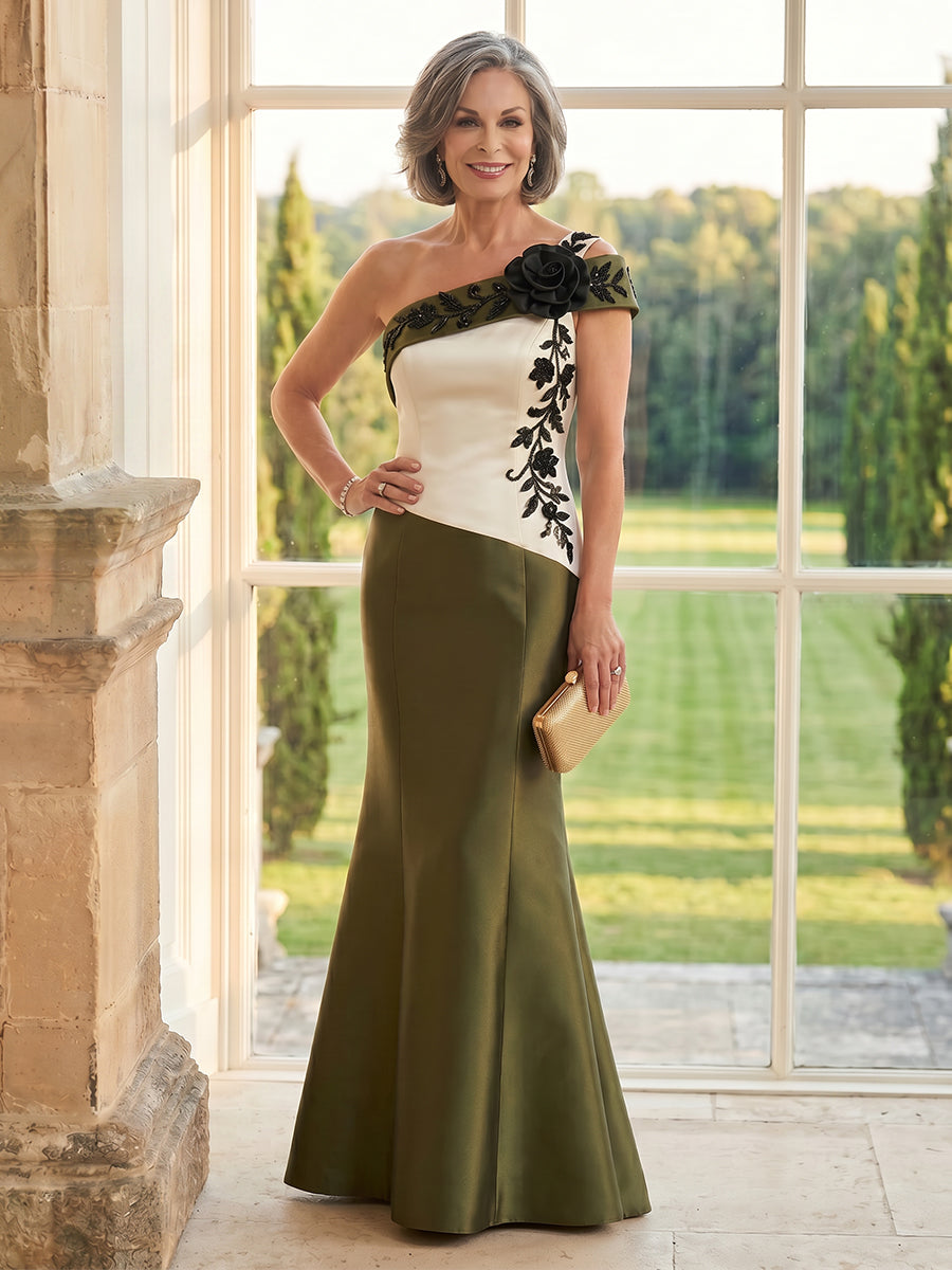 Satin Mermaid One Shoulder Long Mother of the Bride Dresses