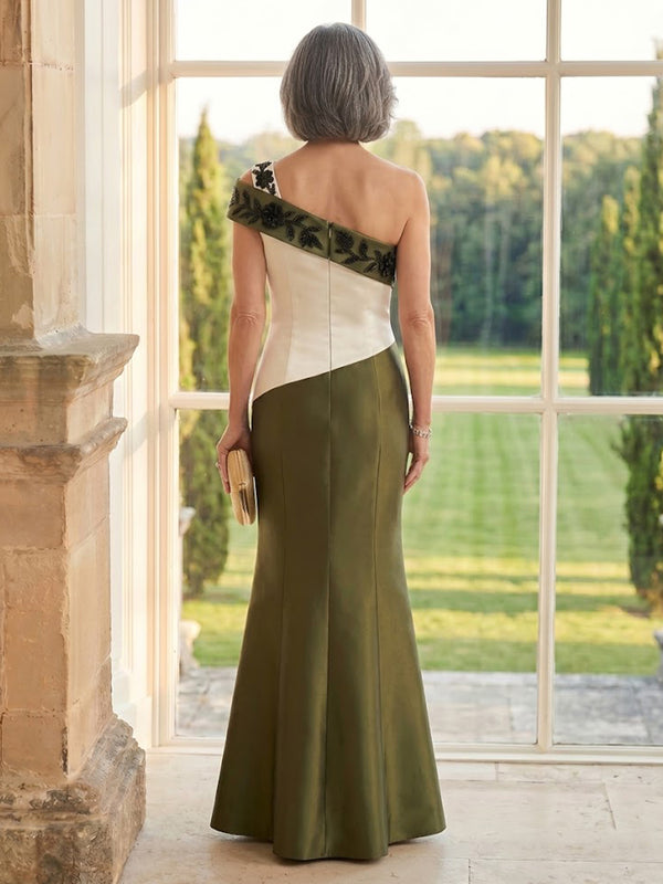 Satin Mermaid One Shoulder Long Mother of the Bride Dresses