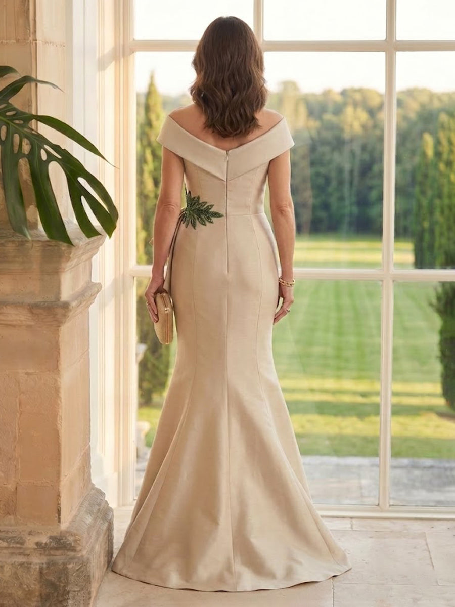 Satin Mermaid Off Shoulder Long Mother of the Bride Dresses