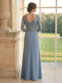 Satin Mermaid V Neck Long Sleeves Long Mother of the Bride Dresses with Lace