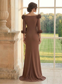 Satin Mermaid Long Sleeves Long Mother of the Bride Dresses with 3D Flowers