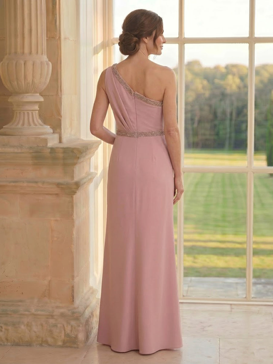 Satin A Line One Shoulder Long Mother of the Bride Dresses with Bow