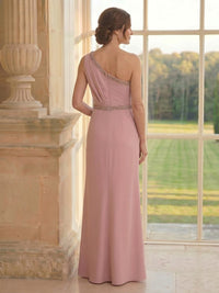 Satin A Line One Shoulder Long Mother of the Bride Dresses with Bow