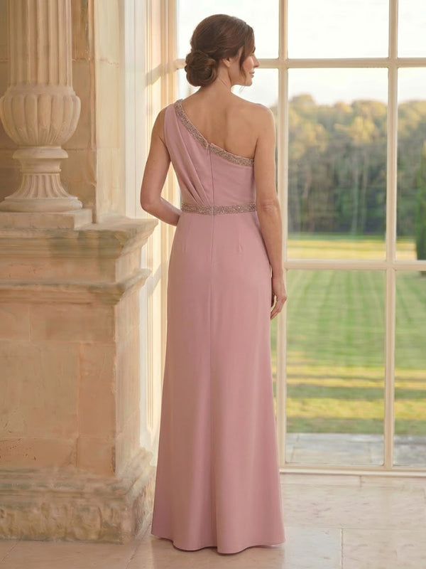 Satin A Line One Shoulder Long Mother of the Bride Dresses with Bow