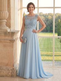 Chiffon A Line Lace Appliques Long Mother of the Bride Dresses