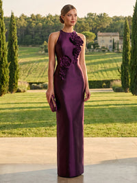 Satin Mermaid Scoop Neck Long Mother of the Bride Dresses with Flowers