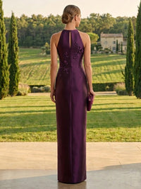 Satin Mermaid Scoop Neck Long Mother of the Bride Dresses with Flowers