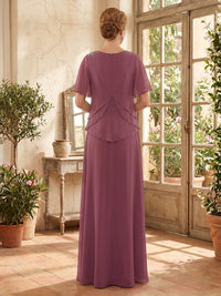 Chiffon A Line Short Sleeves Long Mother of the Bride Dresses