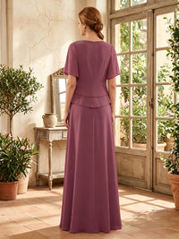 Chiffon A Line Short Sleeves Long Mother of the Bride Dresses