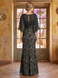 Lace Mermaid Scoop Neck Long Mother of the Bride Dresses with Cape