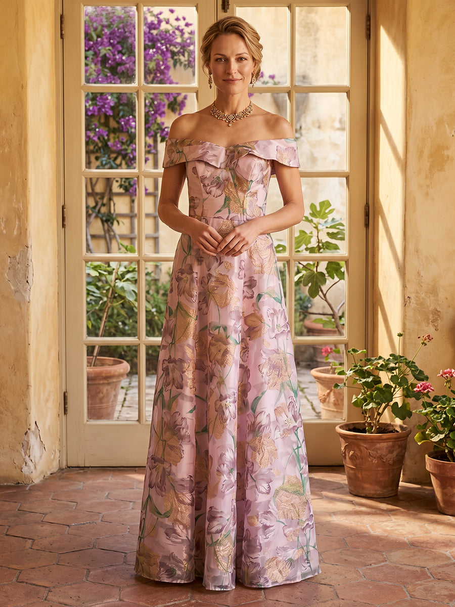 Jacquard A Line Off Shoulder Long Mother of the Bride Dresses