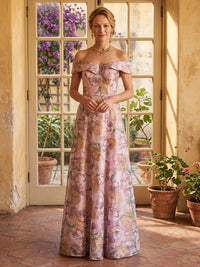 Jacquard A Line Off Shoulder Long Mother of the Bride Dresses