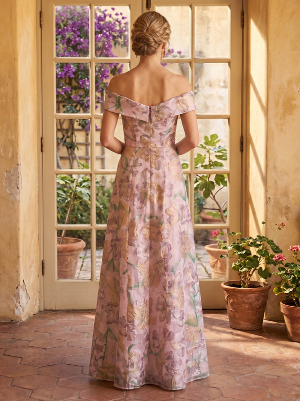 Jacquard A Line Off Shoulder Long Mother of the Bride Dresses
