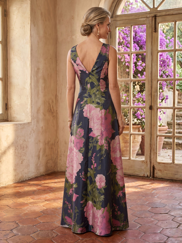 Jacquard A Line V Neck Long Mother of the Bride Dresses