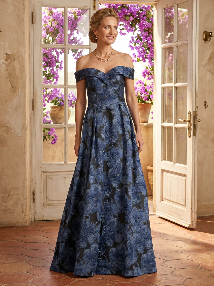 Jacquard A Line Off Shoulder Long Mother of the Bride Dresses